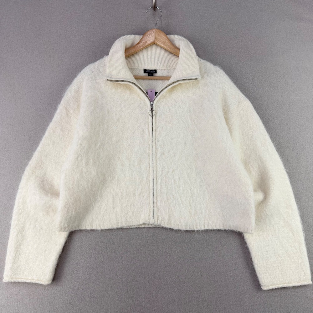Wild Fable Fuzzy 1/4 Zip Sweater Womens Small Off White Cropped Wool Blend NWT